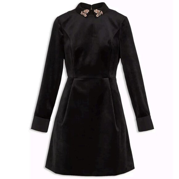Ted Baker Black Velvet Embellished Short Dress Size 1/ US 4